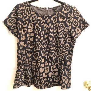 NWOT Ann Taylor Cap Sleeve Peplum Leopard Top